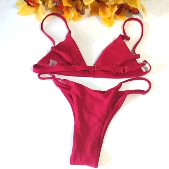 BURGUNDY TRIANGLE HI-CUT STRING BIKINI SET SIZE MD - Picture 5 of 8